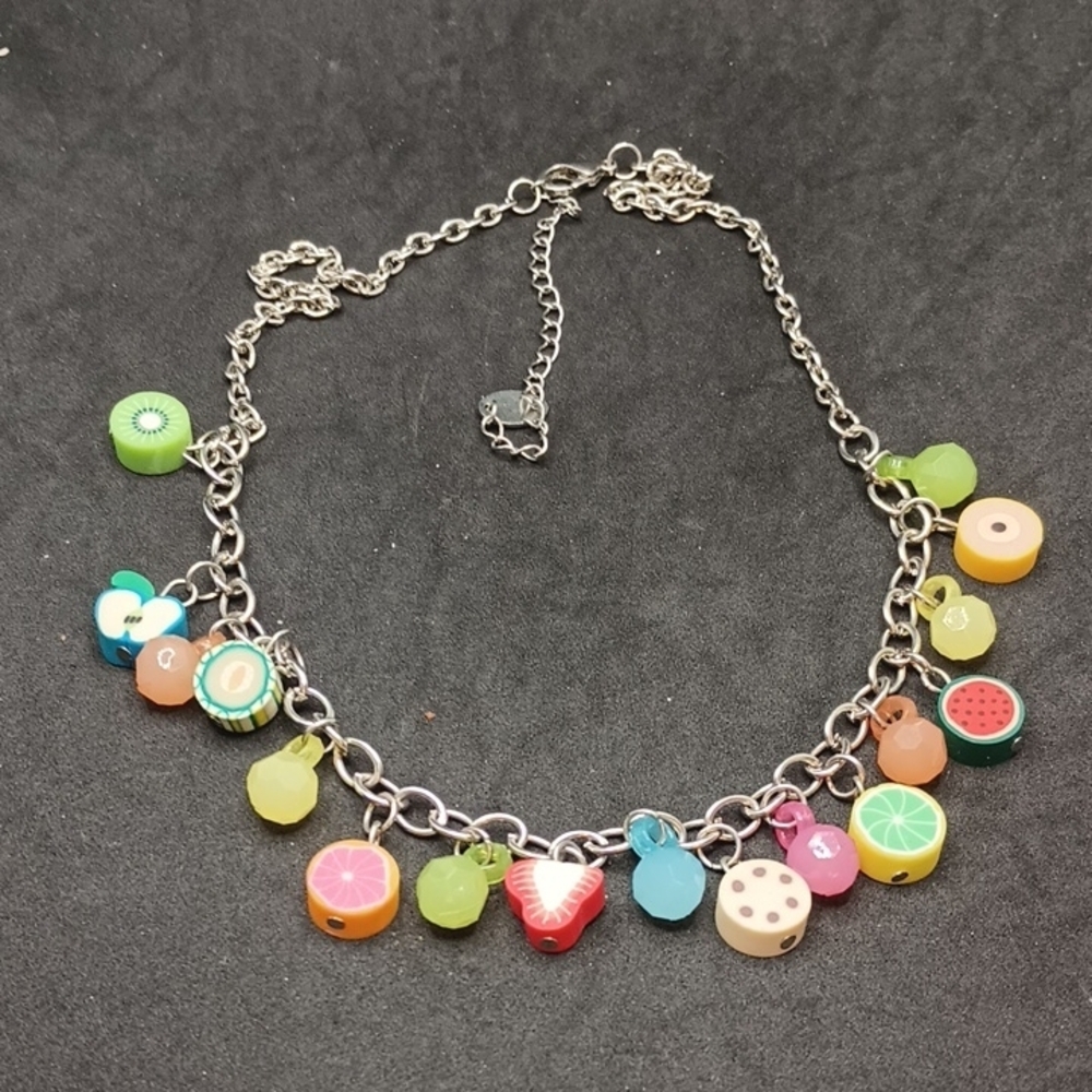 Claire's Green and Pink Charm Necklace with Playful Beads